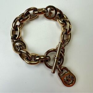Michael Kors gold tone chunky link logo bracelet NEW pouch in BOX